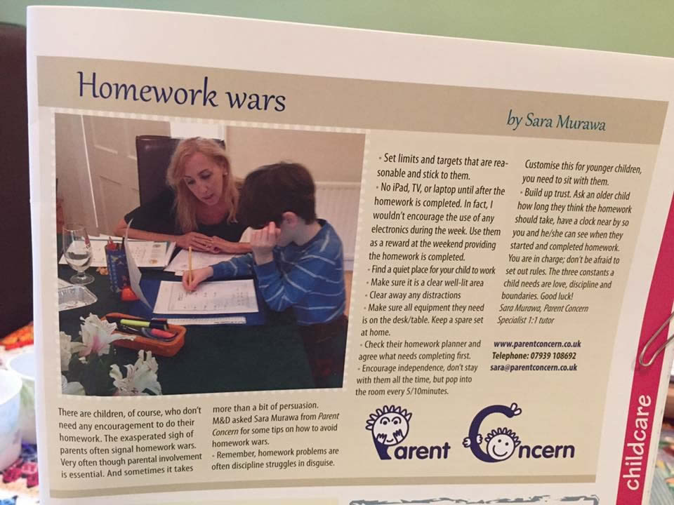 published article by Sara from Mum and Dads magazine on Homework Wars